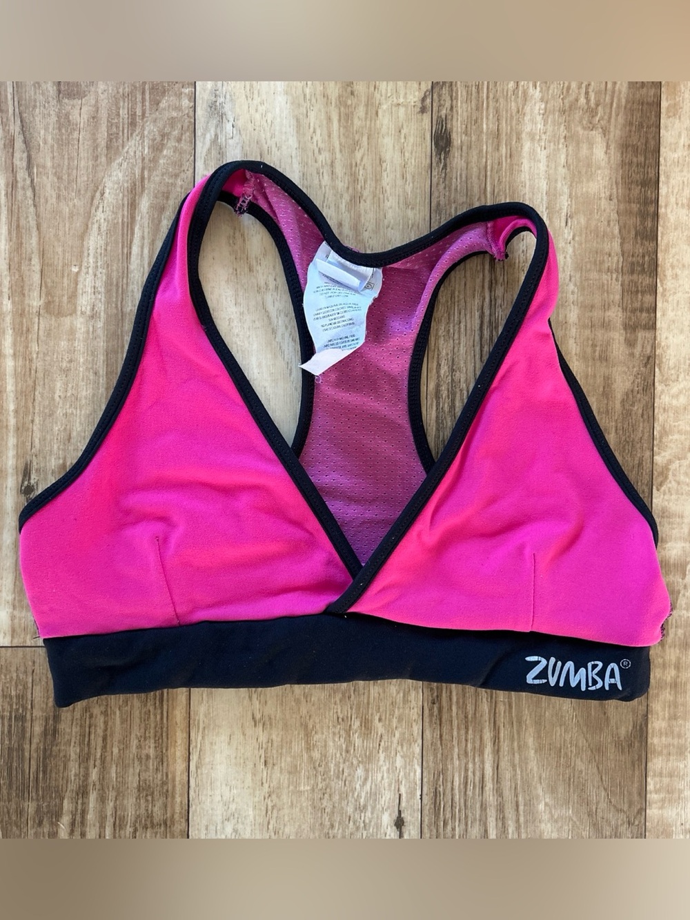 Zumba Fitness Hot Pink and Black Racerback Sports Bra size M